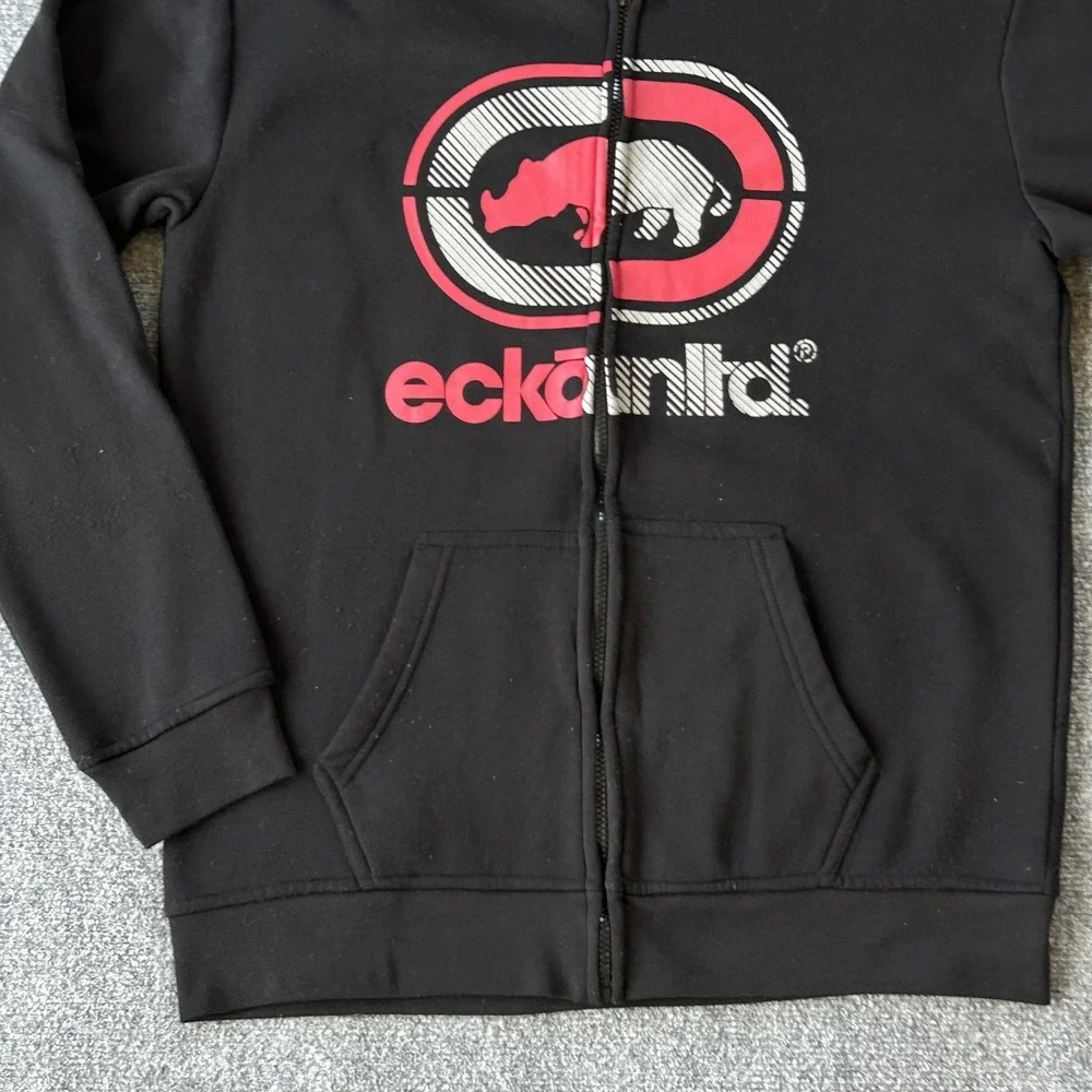 Ecko Unltd Hoodie Mens Large Red Rhino Logo Full Zip Sweatshirt‎ Fleece Hip Hop